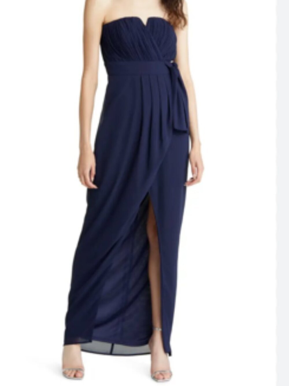 Lulus Easy Elegance Navy Strapless Gown Pleated Maxi Chiffon Formal Dress  XL - Picture 8 of 8